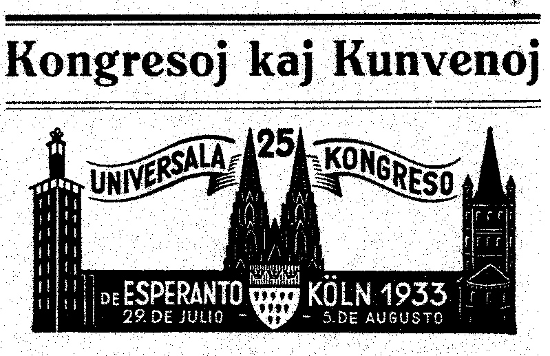 Publicidad del vigésimo quinto Congreso Universal en Colonia aparecido en <em>Germana Esperantisto</em>